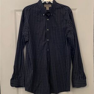 Duluth Trading WrinkleFighter Mens Size L Tall LS Blue Check Button Down Shirt